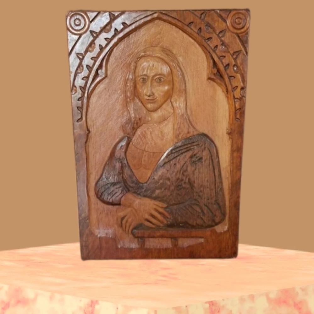 Vintage Folk Art Wood Carving DaVinci's Mona-lisa
